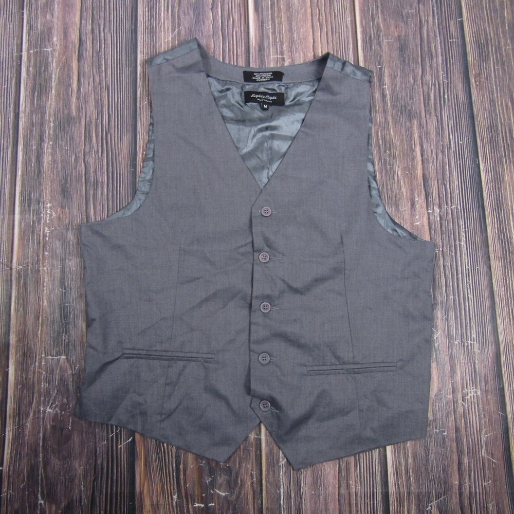 Eighty Eight Platinum Vest Mens M Gray 3 Piece Suit Waistcoat Polyester Viscose